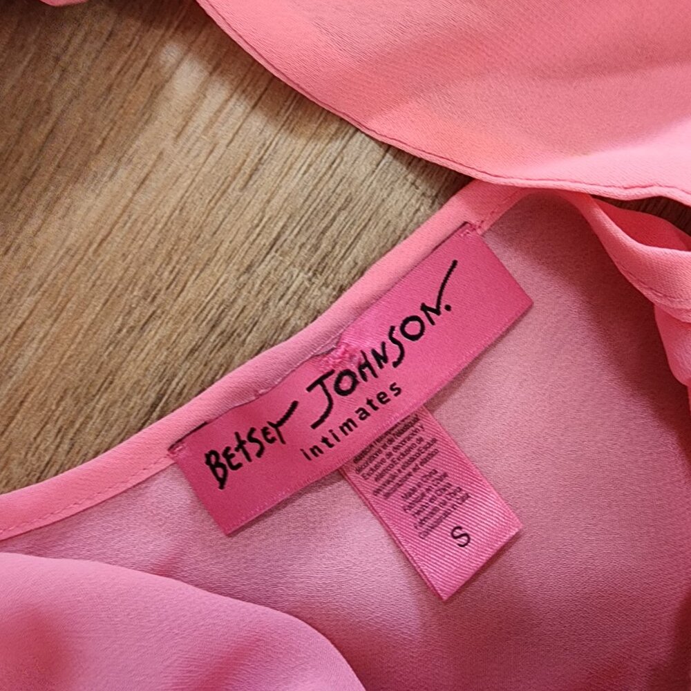 Betsey Johnson Pink Black Sheer Babydoll Top Ruffle Hem Flowy Coquette Size S - Picture 3 of 8